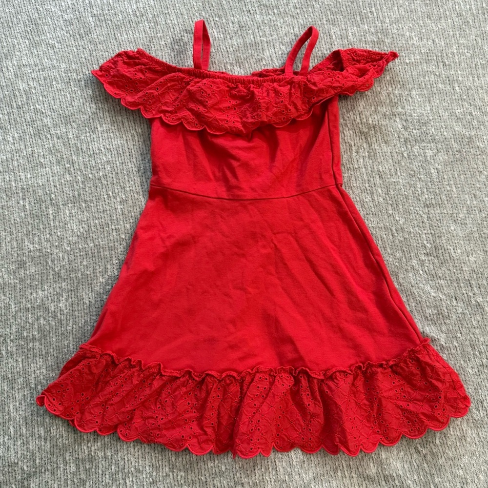 Janie and Jack Girls Red Eyelet Ruffle‎ Off-Shoulder Dress Size 7